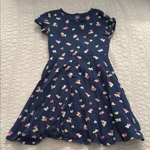 Kids Heart Print Dress - Navy